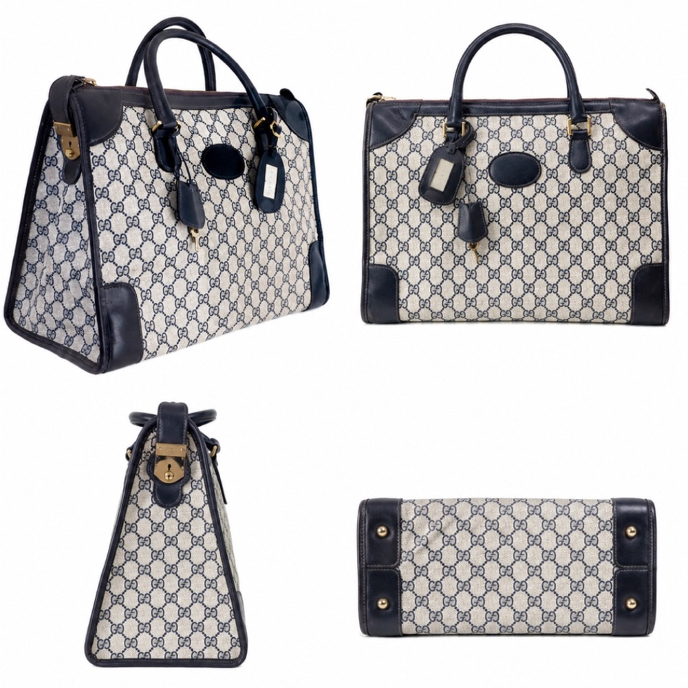 M GUCCI GG SUPREME Navy Locking Doctors Work Travel Overnight Bag Dust Bag COA